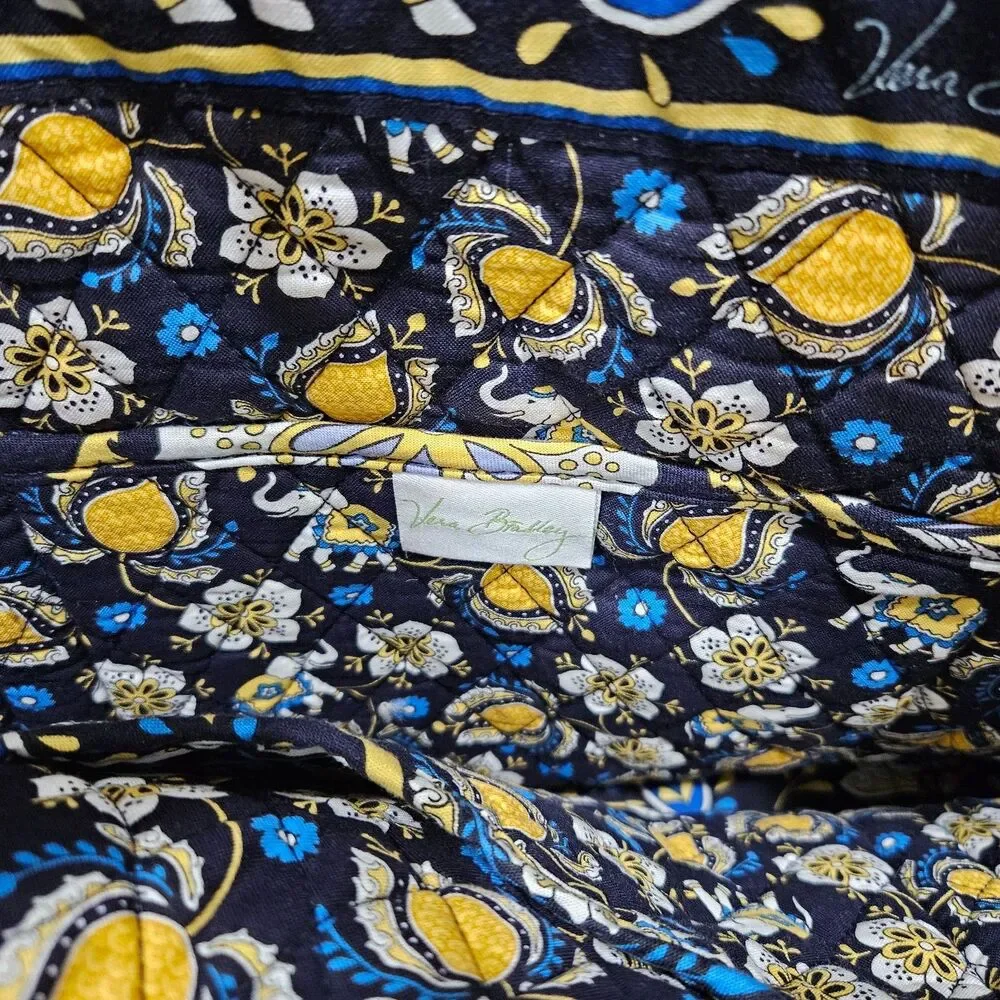 Vera Bradley Quilted Tote Bag Ellie Blue Elephant Floral Pattern Shoulder Purse